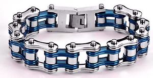 ̵ۥ󥺥֥쥹åȡƥ쥹Х֥쥹åȥꥫmens stainless steel double link silver blue bike chain bracelet usa seller