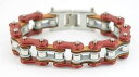 【送料無料】メンズブレスレット　メンズステンレススチールレッドグレーシルバーバイクチェーンブレスレットmens stainless steel red grey silver bike chain bracelet us seller