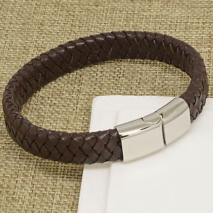 yzYuXbg@C^AuXbgNXvboys mens brown chunky italian leather plaited bracelet steel magnetic clasp
