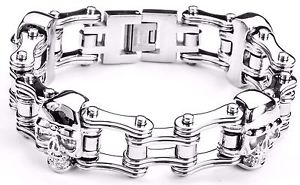 yzYuXbg@XeXoCN`F[uXbgAJmens stainless steel double link skull silver bike chain bracelet usa seller