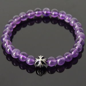 【送料無料】メンズブレスレット　ブレスレットアメジストスターリングシルバークロスメートルmens healing gemstone bracelet amethyst s925 sterling silver cross 399m