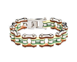 yzYuXbg@YXeXX`[Vo[CG[O[oCN`F[uXbgmens stainless steel silver yellow green leather bike chain bracelet us seller