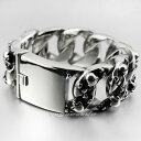 【送料無料】メンズブレスレット　ステンレススチールブレスレットメンズバイカーパンクhuge heavy 2 lengths 316l stainless steel skulls bracelet mens biker punk 5k005c