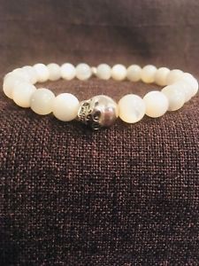 【送料無料】メンズブレスレット　メンズビーズブレスレットスターリングシルバースカルハンドメイドmens bead bracelet 925 sterling silver skull amp; mother of pearl gemstone handmade