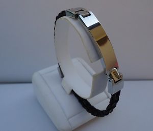 【送料無料】メンズブレスレット　メンズヨーロピアンデザインブレスレットブラックレザーステンレススチール