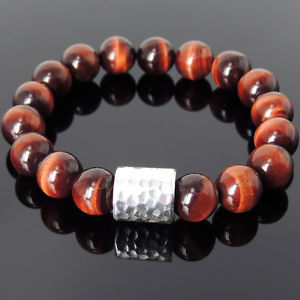 yzYuXbg@Ybh^CK[ACuXbgX^[OVo[or[Ymens 12mm natural red tiger eye bracelet 925 sterling silver barrel bead 1140m