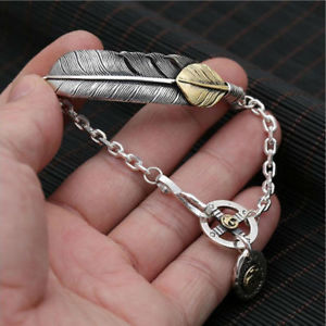 yzYuXbg@X^[OVo[C[OtFU[`F[NNX`[uXbg 925 sterling silver gilded eagle feather chain link cross charm bracelet