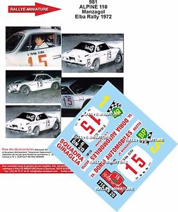 【送料無料】模型車　スポーツカー　デカールアルパインルノーエルバラリーラリーイタリアdecals 132 ref 981 alpine renault a110 manzagol elba rally 1972 rally italia