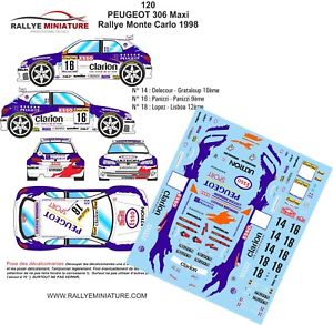 模型車　スポーツカー　デカールプジョーマキシフランソワデルクールモンテカルロラリーdecals 132 ref 120 peugeot 306 maxi delecour rallye monte carlo wrc 1998