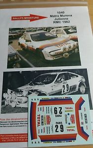 decals 124 ref 1040 matra murena julienne rallye monte carlo 1982 rally wrcデカールソテージュリエンヌモンテカルロラリーラリー※注意※NYからの配送になりますので2週間前後お時間をいただきます。人気の商品は在庫が無い場合がございます。ご了承くださいませ。サイズの種類の商品は購入時の備考欄にご希望のサイズをご記載ください。　携帯メールでの登録ですと楽天からのメールが届かない場合がございます。