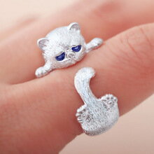 【送料無料】猫 キャット リング mengyiqiaomengyiqiao lovely silver plated rings for women
