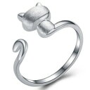 【送料無料】猫 キャット リング ステートメントsilver open cat ring statement jewelry for woman girl child(4)