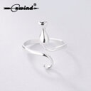 【送料無料】猫 キャット リング デザインオープンリングcxwind cat design open animal tail rings for women g...