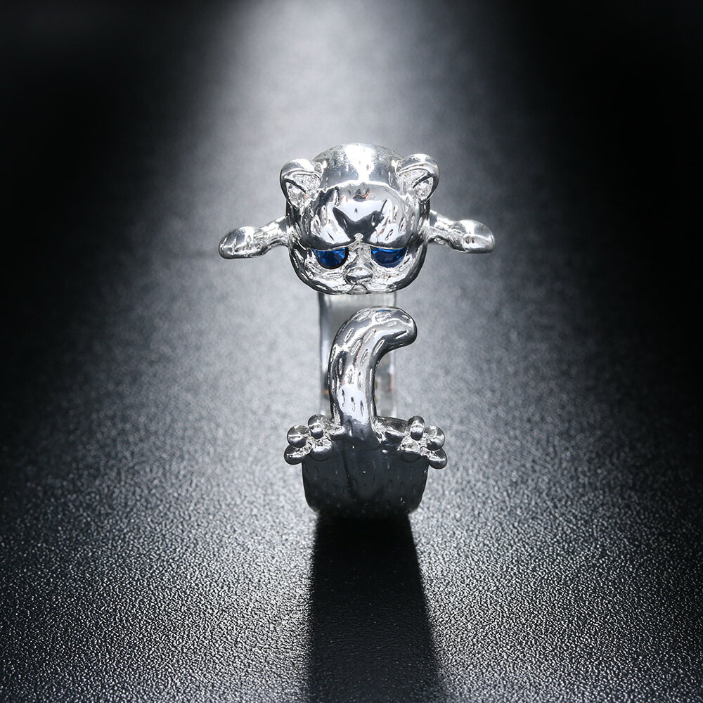 【送料無料】猫　キャット　リング　genenic 1pc lovely silver plated cute cat rings for women 2