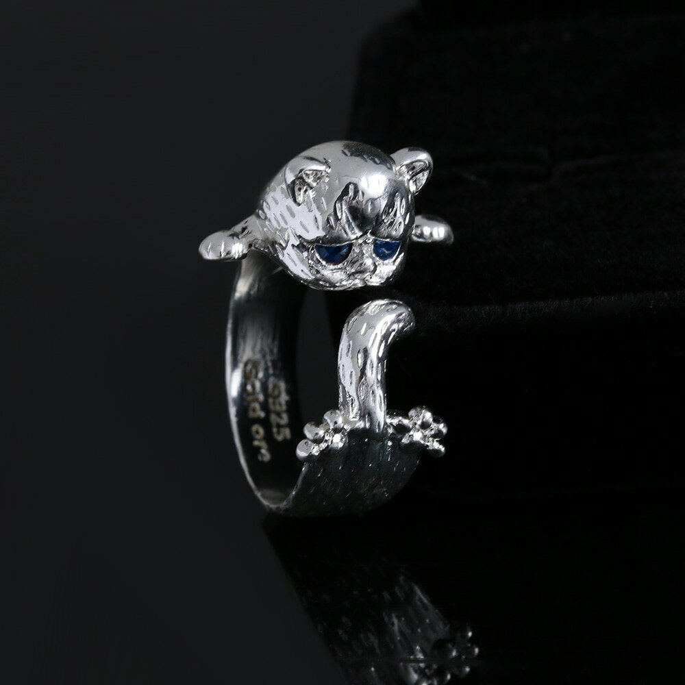 【送料無料】猫　キャット　リング　genenic 1pc lovely silver plated cute cat rings for women 3