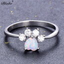 【送料無料】猫　キャット　リング　blaikeホワイトオパールベルblaike whiteblue fire heart opal bear paw rings for women