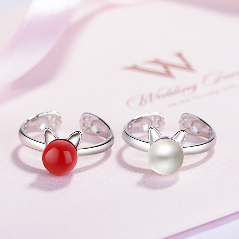 【送料無料】猫　キャット　リング　ajustablelovely cat ear open ajustable korean pearl ring gift 3