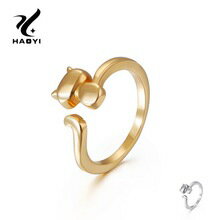 【送料無料】猫　キャット　リング　ステンレススチールリングhaoyi lovely stainless steel ring for women trendy metal