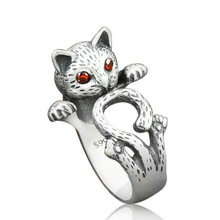 猫　キャット　リング　ヴィンテージシルバーjewelry cats red eyes vintage silver rings for women trendy