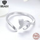 【送料無料】猫 キャット リング スターリングシルバーロングテールリングbisaer bs 925 sterling silver long tail rings for women(4)