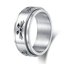 猫　キャット　リング　suneluxステンレスベルsunelux stainless steel spinner rings for men women
