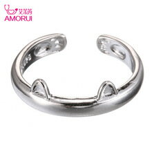 【送料無料】猫 キャット リング amoruiamorui silver color cat ears opening wedding rings for women fashion cat paw prints engagement ring birthday gift wo