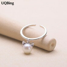 【送料無料】猫　キャット　リング　ビンテージレトロパールスターリングシルバーuqbing 2016 vintage retro pearl cat 925 sterling silver