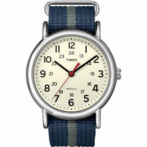 腕時計　ウィークエンダーストラップファブリックウォッチtimex t2n654, mens weekender blue strap fabric watch, indiglo