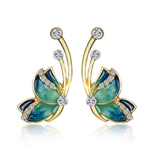 【送料無料】腕時計　バタフライゴールドイヤリングセラミックスタッドluxury butterfly gold earring sweet ceramic rhinestones crystal ear stud gift fo