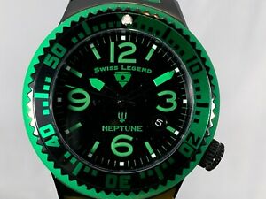 【送料無料】腕時計　スイスネプチューングリーンシリコンクオーツステンレススチールストラップウォッチswiss legend green 44mm neptune quartz stainless steel silicone strap watch