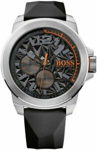 【送料無料】腕時計 ヒューゴボスオレンジメンズニューヨークブラックラバーストラップウォッチ