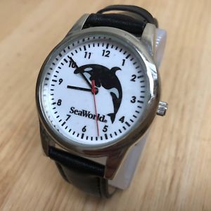 【送料無料】腕時計 シーワールドメンズシルバーホワイトレザーアナログクォーツロゴバッテリーnos seaworld mens silver white leather analog quartz logo watch hour~ battery