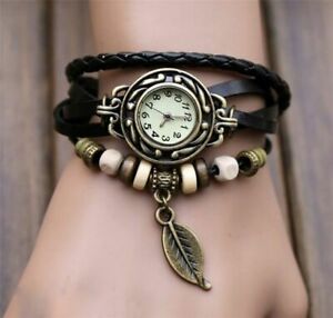 【送料無料】腕時計 ファッションウォッチブレスレットカジュアルドレスビンテージリーフビーズfashion watch leather bracelet women casual dress vintage leaf beads wristwatch
