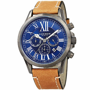 【送料無料】腕時計　men039;s akribos xxiv ak897ssbu dual time zone leather with stitching watch