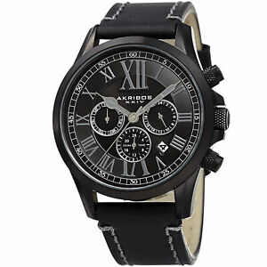 【送料無料】腕時計　＃デュアルタイムコントラストステッチゾーンウォッチmen039;s akribos xxiv ak897bk dual time zone leather with contrast stitching watch