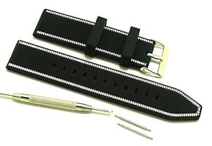 【送料無料】腕時計 ミリブラックホワイトラバーウォッチストラップシルバートーンバックルスプリングバーリムーバーツール
