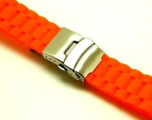 腕時計　オレンジシリコンゴムスプリングバーウォッチストラップスチールクラスプ22mm orange silicone rubber watch strap steel deployment clasp with 2 spring bar