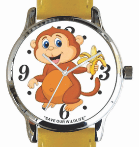 【送料無料】腕時計 ストラップsave our wildlife monkey image watch has a yellow strap and donation to awf