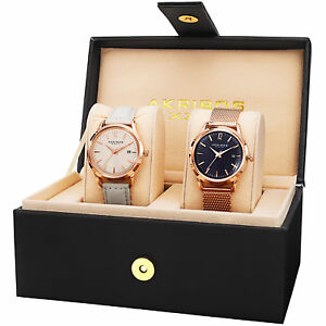 【送料無料】腕時計 akribos xxiv ak973bus women’s leather strapstainless steel bracelet watch set