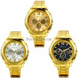 【送料無料】腕時計 ファッションビジネスメンズゴールドトーンクオーツステンレススチールfashion business mens luxury gold tone quartz stainless steel wrist watch