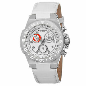【送料無料】腕時計 スポーツスイスクロノグラフホワイトレザーウォッチ womens akribos xxiv ak667ssw sport swiss chronograph white leather watch