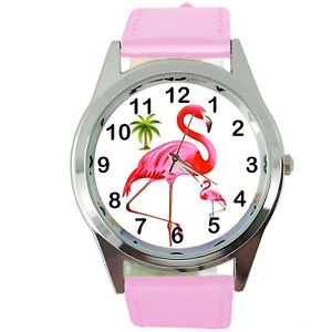 【送料無料】腕時計　フラミンゴスチールピンククォーツアナログウォッチflamingo flaming steel pink leather quartz analog watch uhr reloj(2)