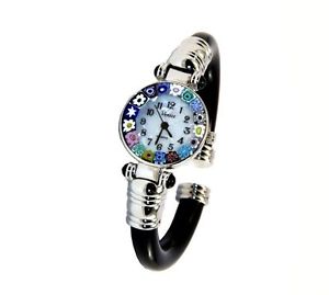 【送料無料】腕時計 ディムラノウォッチorologio nero watch in vetro di murano murrina millefiori