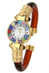 【送料無料】腕時計　ディムラノウォッチorologio marrone watch in vetro di murano murrina millefiori