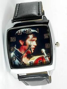 【送料無料】腕時計　エルビスプレスリーステンレススチールレザースクエアウォッチウォッチelvis presley watch stainless steel leather music king legend square cd watch e3