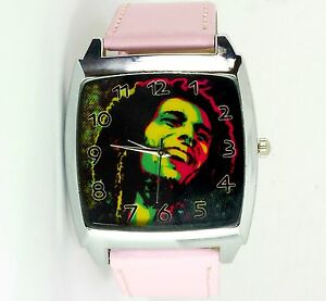 【送料無料】腕時計　ボブマーリージャマイカレゲエソウルミュージックスクエアピンクレザーウォッチ bob marley jamaica reggae rasta soul leather music legend square pink watch