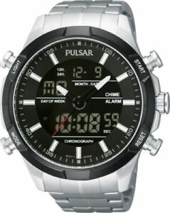 腕時計　パルサークロノグラフステンレススティールブレスレットデジタルアナログウォッチpulsar gents analog amp; digital stainless steel chronograph bracelet watch pw6 003