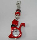 楽天hokushin【送料無料】腕時計　プリントバッグガラスビーズred cat watch bag charm with glass paw print beads