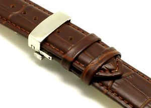 腕時計　ピンエンボスレザーウォッチストラップクラスプ22mm brown croco embossed leather watch strap deployment clasp with 2 pins