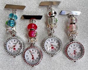 【送料無料】腕時計　ビーズケアfob watch with pretty beads for nurses care workers, beauticians, vets